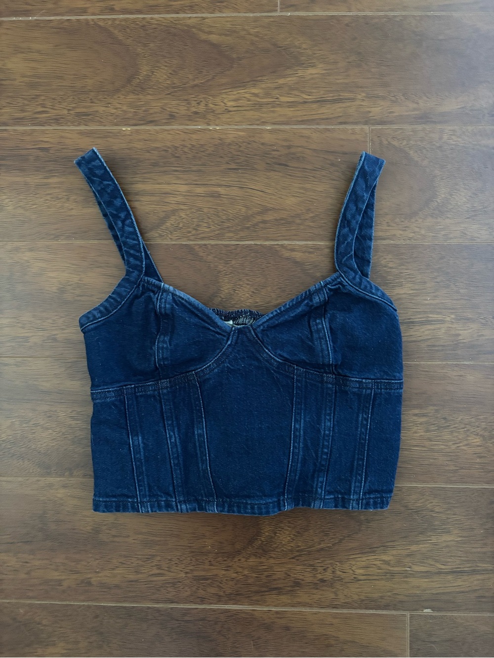 American Eagle Outfitters Black Denim Bustier Crop Top